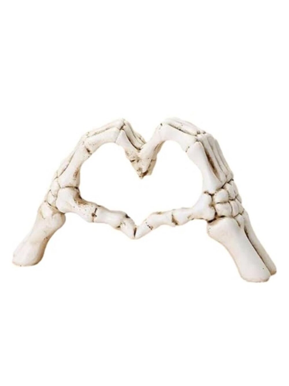 White Halloween Heart Hands Sculpture, Resin Abstract Skeleton Statue Love